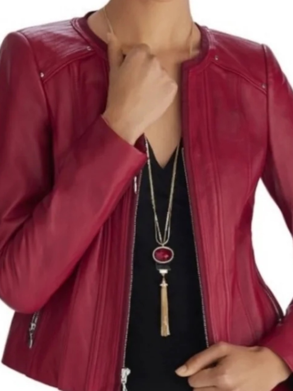 White House, Black market red leather zip jacket